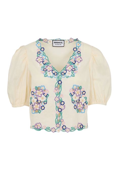 Top oversize in lino e cotone ricamato con scollo a V Berenice | CAMICIE | 22CLARITAOFF WHITE